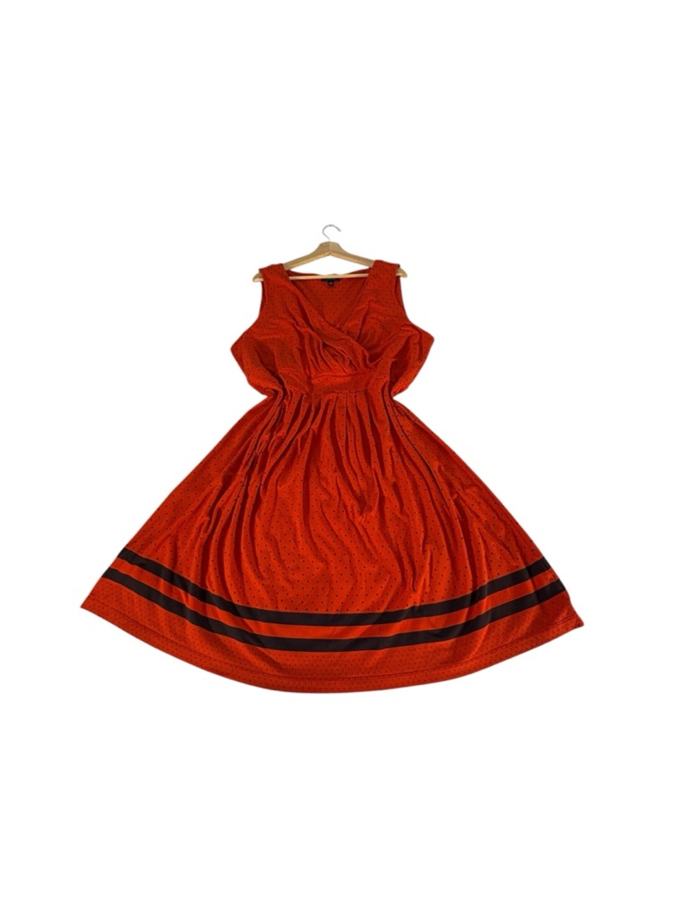 Lands End Red Navy Polka Dot Dress 3X Plus Fit Flare Empire Waist Midi